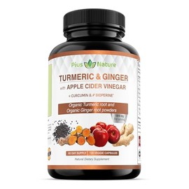 120 Capsules of USDA Organic Turmeric Root Powder, USDA Organic Ginger Powder and Apple Cider Vinegar Powder with Curcumin (95% Curcuminoids) and Bioperine, 1410 mg per Serving in Veggie Capsules
