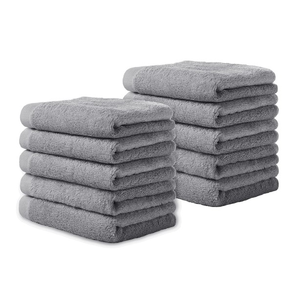 Yoofoss Luxury Bamboo Washcloths Towel Set 10 Pack Baby Wash Cloth for Bathroom-Hotel-Spa-Kitchen Multi-Purpose Fingertip Towels and Face Cloths 10'' x 10'' - Grey