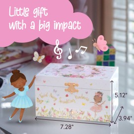 The Memory Building Co Black Ballerina Musical Jewelry Box Plays Classic Melody, Storage Organizer Music Box for Kids Ages 6-12 MDF Wood w/ 2 Fabric Lined Ring Bracelet Necklace Treasure Compartments