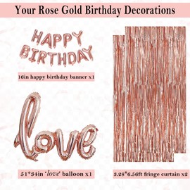 Miidenks 12th Birthday Decorations for Girls, Rose Gold Happy 12 Birthday Balloons Supplies Includes Banner, Fringe Curtains, Foil Balloons, Hanging Swirls