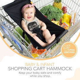 Binxy Baby Shopping Cart Hammock – Infant Seat for Grocery Carts – Holds Car Seats Securely – Compatible with Select 4-Seater Wagons (20–24” Wide) – Supports Up to 50 lbs – Black