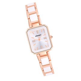 MICGIGI Women's Quartz Wrist Watch Ceramic White Rectangular Simple Dial Analogue Watch with Alloy Strap, Rectangle Minimalist