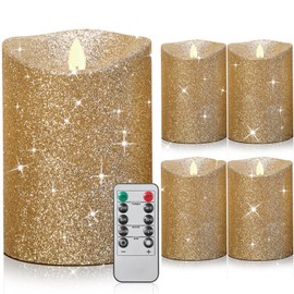 Retisee 4 Packs Ivory Glitter Flameless Candles Wick Flickering Flame Wick Pillar Candles Set with Remote Battery Operated Real Wax LED Candles for Birthday Christmas Wedding Party Home Decor