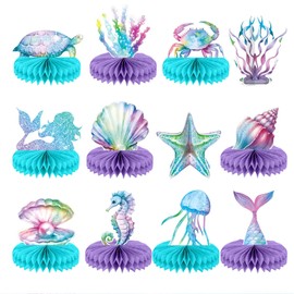 Kotkiddy Pack of 12 Mermaid Party Supplies Mermaid Birthday Honeycomb Centre Pieces for Under The Sea Party Decorations Ocean Mermaid Theme Table Honeycomb
