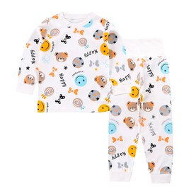 YANWANG 100% Cotton Baby Children's Pyjamas Boys Girls Pyjamas Set Long Sleeve Sleepwear, Smiley Bear