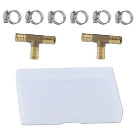 GOLD DEER 2PS 3/8" Brass Barb Tee Fittings ID Hose Pipe Fitting T-Shaped 3 Ways Hose Barb Reducer 3 Way Union Intersection Fitting Barbed Tee Connector with 6 PCS Hose Clamp for Oil Water Air