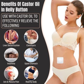 45Pcs Castor Oil Pack Wrap, Castor Oil in Belly Button for Liver Detox, Highly Absorbent Self-Adhesive Castor Oil Wrap Organic Cotton, No Wash, Easy to Use, Anti-Seepage(Oil Not Included)