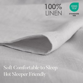 DAPU 100% French Linen Fitted Sheet Mattress Cover (1 Piece) with 16 Inch Deep Pocket, Pure Natural French Flax from Normandy, Ultra Soft, Breathable and Durable (Fog Gray, King).