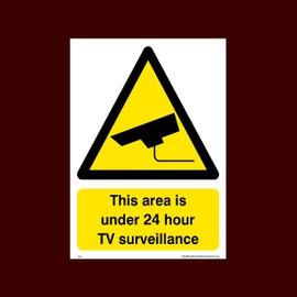 This area is under 24 hour TV Surveillance Plastic Sign with 4 Pre-Drilled Holes (S24) - CCTV, Security, Warning, Alarmed, Surveillance, Camera, Dogs, Premises