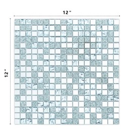 Mijaro 6 Sheets Peel and Stick Silver Square Flat Mirror Mosaic Tiles for Kitchen Backsplash and Bathroom Wall