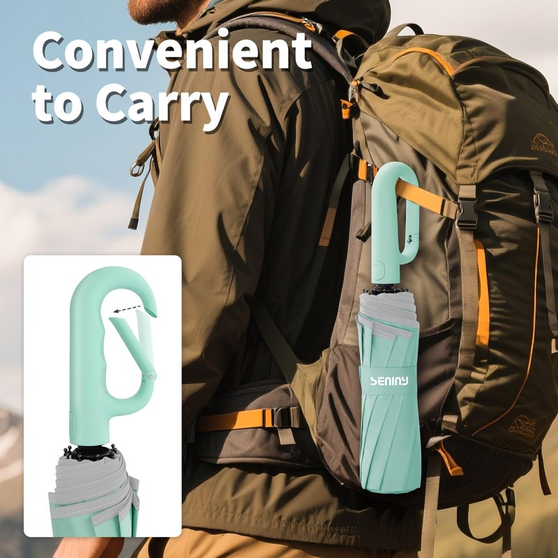 Seniny Travel Umbrella with Carabiner Handle, Automatic Windproof Large Umbrellas