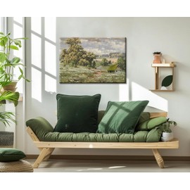 ZHAXFA Framed Landscape Wall Art Vintage Decor，Nature Wildflower Green Meadow Oil Prints,Retro Classical Oil Painting Wall Prints Decor，Bathroom Office Landscape Paintings Gifts 12“X16” inch