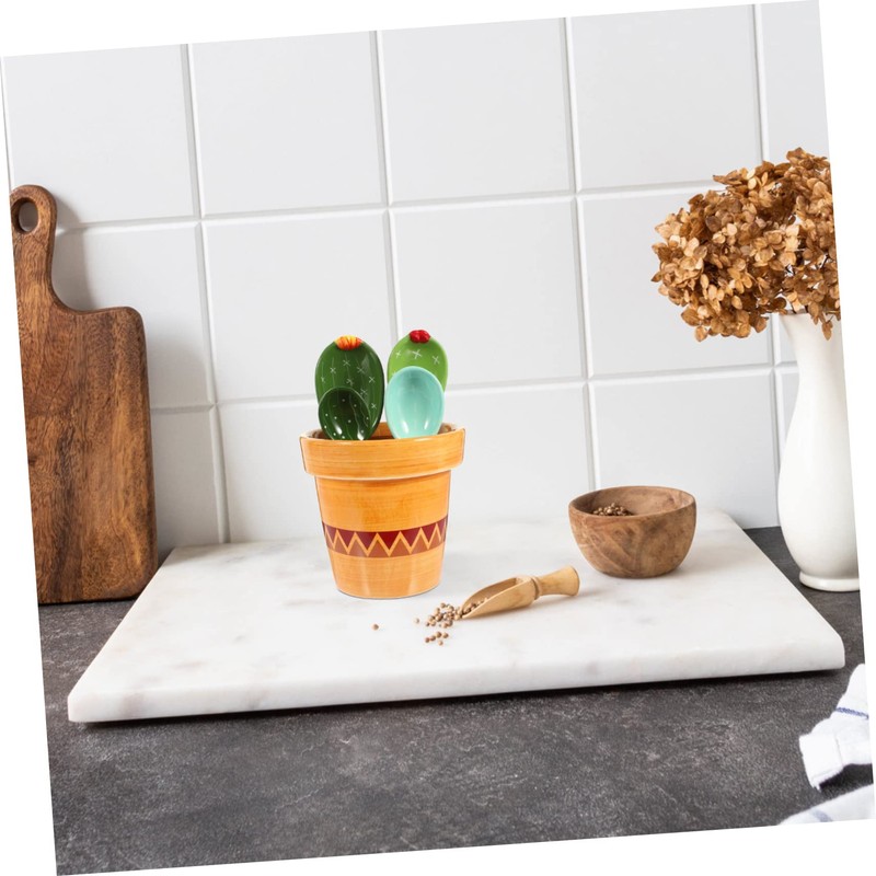 LABRIMP Elegant Cactus Measuring Spoon Set 5-Piece Ceramic Utensils Ergonomic