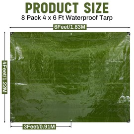GliCraft 8 Pack 4 x 6 ft 5.5 Mil Small Tarps Heavy Duty Waterproof Tarp Multi Purpose Tent Cover for Home Boats Cars Camping Patio Furniture Roof Emergency Rain Protective Cover, Army Green