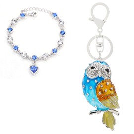 HEYU Cute Bird Rhinestone Key Fob, Car Pendant, Sparkling Animal Charm Keyring, blue