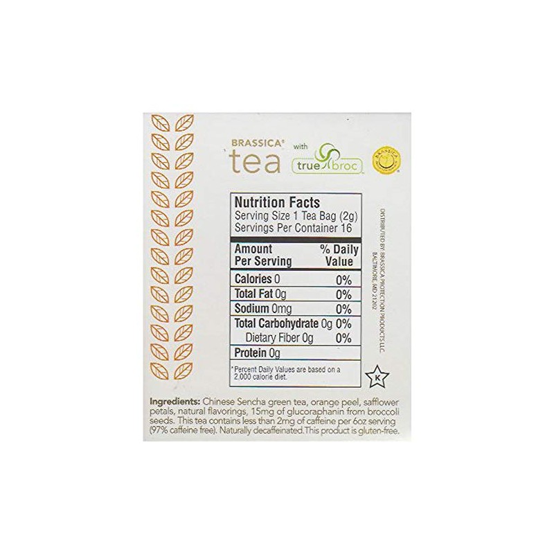 Brassica Decaffeinated Green Tea with Trubroc, Orange DECAF, 16 Tea