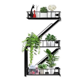 3 Tier Vintage Industrial Staircase Floating Shelves,Decorative Ladder Shelf,Wall Art Floating Shelf Black Metal Shelves for Bedroom,Rustic Vintage Industrial Staircase Wrought Iron Shelf