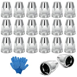 33 mm Thread On Chrome Nut Cover Caps ABS Plastic Anti-Rust Screw-on Lug Nut Covers for Semi Trucks, Pack of 20 Flat Top Lug Nut Covers