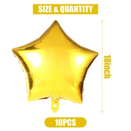 10pcs Gold Star Shaped Foil Balloons, 18 Inch Foil Balloons Birthday Gold Star Balloons for Wedding Baby Shower Birthday Party Decoration (Gold)