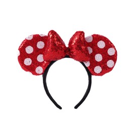 YADIRF Mouse Deluxe Ear Bow Headbands Sequins Hairbands Women Hair Accessories For Birthday Party Cosplay Holiday (Red White Dot)