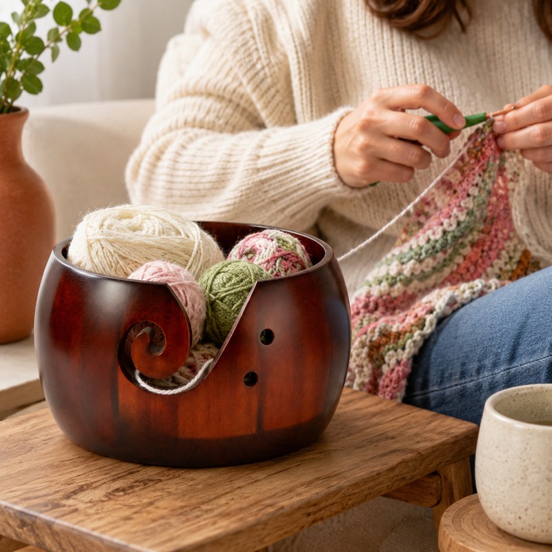 Wooden Yarn Bowl for Knitting & Crochet - Smooth Pine