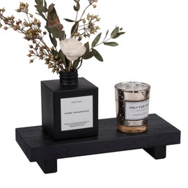 Small Wood Tray Pedestal Stand Farmhouse Bathroom Decor Decorative Wooden Riser Kitchen Soap Dish Holder for Vanity, Counter, Sink, Black