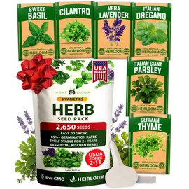 HOME GROWN 6 Herb Seeds for Planting 2,650+ Non-GMO Heirloom Seeds | Extra Large Variety Pack Herb Kit – Indoor Outdoor & Hydroponic | Culinary Seed Set | Grow Your Own Herbs | Gift for Beginners