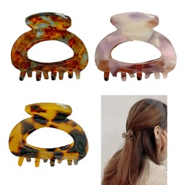 Pack of 3 Hair Claw Clips, Acetate Hair Clips for Women, Girls, Leopard Print Acrylic French Design Jaw Clips, Non-Slip, Strong Holding Hair Grip Clip