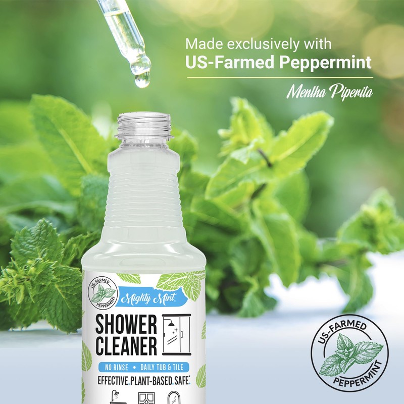Mighty Mint Shower Cleaner, No-Rinse, No-Scrub, Daily Spray for Glass,