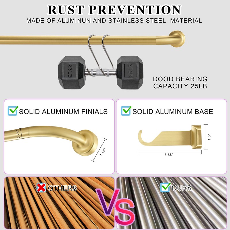 Brass Disc Curtain Rods, 28-48 Inches Window Curtain Rod,Adjustable Room