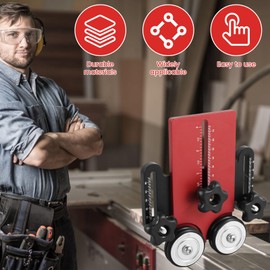 Double Wheel Bearing Stock Roller Aluminum Alloy Woodworking Stock Roller Guide with 2 Sliding Block Adjustable Featherboard Table Saw Jig Feeding Guide Roller for Table Saw//(gules)