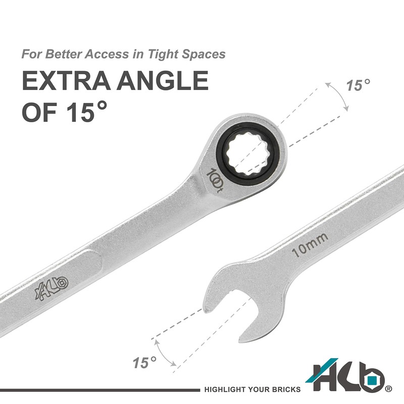 HB 10MM 100-Tooth Combination Ratchet Wrench, 3.6 degree swing arc,