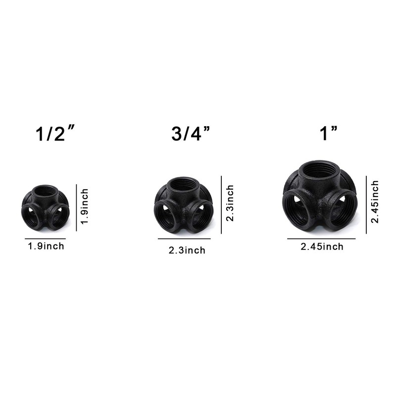 3/4" Black 5-Way Side Outlet Tee, Home TZH 4-Pack 5-Way