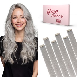 SEGO Single Clip In Hair Extensions Real Human Hair 6 Pcs Silver Grey Individual Clip Ins Remy Straight Soft Seamless Hairpieces for Women -18 Inch #G1 Grey