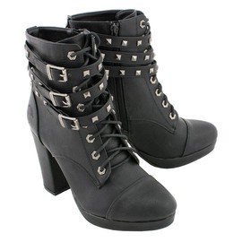 Milwaukee Leather MBL9417 Women's Black Lace-Up Fashion Boots with Triple Strap Studded Accents - 8