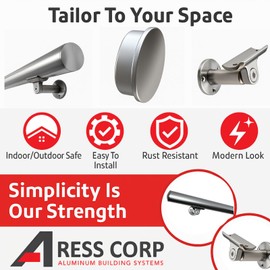8ft Anodized Aluminum Handrail Kit – 1.97" Round Stainless Steel Look Stair Railing | Indoor/Outdoor Safety Rail, Rust-Proof & Code Compliant | AressCorp