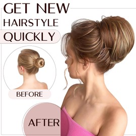 SEGO Pro Claw Clip Short Ponytail Hair Extensions Messy Bun Hair Piece Pony Tails Hair Extensions with Bendable Metal Wire Hair Pieces DIY Style 8 Inch 30H33A Brown & Auburn