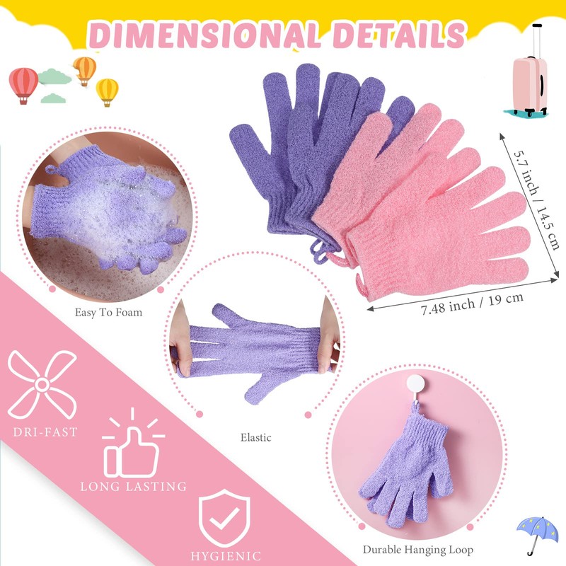 4 Pack Exfoliating Washcloth Back Scrubber Set, 2 Exfoliating Body