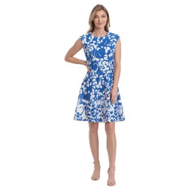 London Times Women's Dresses Floral Print Fit and Flare with Contrast Border at Hem