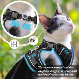 Cat Harness and Leash Set for Walking Escape Proof, Improved Four Place Adjustable Cat Car Harness, Soft Kittens Vest with Reflective Strip for Cats, Comfortable Outdoor Vest, Black, XS