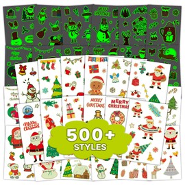 EMOME 525 styles Glow Christmas Temporary Tattoos for Kids, Christmas Stocking Stuffers Party Supplies Favors Decorations, Christmas Goodie Bag Stuffers Games Activities for Kids Boys Girls(56 Sheets)