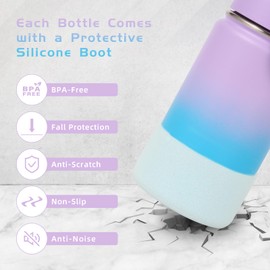Volhoply 14oz KIds Stainless Steel Insulated Leakproof Water Bottle with Straw Lid and Silicone Boot,BPA-Free Easy Use for Boys&Girls,Double Wall Vacuum Bottles(Lavender Blue,1)