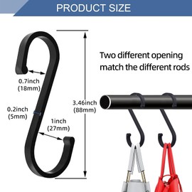 QttvbTna 10 Pcs S Hooks, S Shaped Hooks Heavy Duty S Hooks, Metal Hooks Metal Hanging Hooks for Bedroom, Bathroom, Kitchen and Office - Black