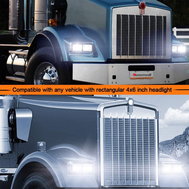 DOXMALL 4Pcs Fit For Peterbilt 379 Headlights 4x6 Led Headlights