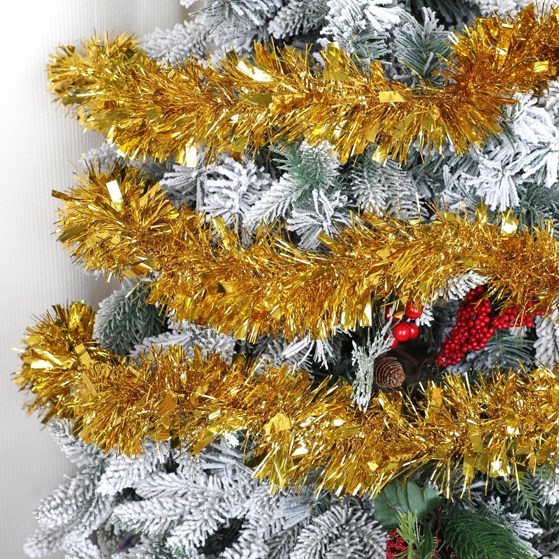KIMOBER 33 Ft Christmas Tinsel Garland, Golden Metallic Garland for