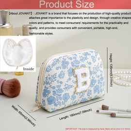 JOVAKIT Conch Alphabet Makeup Bag Cosmetic Bag for Women, Christmas Gifts for Women Girls, Blue Floral Coquette Travel Bag, Zipper Make Up Pouch Organizer Trendy Stuff (Blue Floral B)
