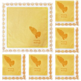 Velmitten 6 Pack 23'' Lap Scarf for Women Church with Lace Christian Satin Handkerchief for Funeral Church Group Skirts(Praying Style)