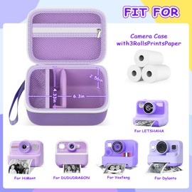 Kids Instant Print Camera Case for Dylanto for ESOXOFFORE for DUDUDRAGON with 3 Rolls Paper Refill, Digital Cameras Bag for ETIKEZ for Himont with Strap& Mesh Pocket for Thermal Paper (Box Only)Purple