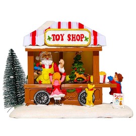 Christmas Village Houses, Farmhouse Musical LED Lighted Christmas House Decor, Resin Christmas Toy Shop Figurines Christmas Home Accessories for Home Decor