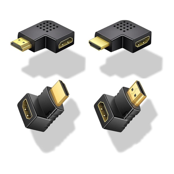 SAMCOS HDMI L Type Adapter 4 Pcs Extension Connector 90 Degree 270 Degree Male Female Connector Cable Orientation Relay TV Male to Female PC Compatible with Narrow Spaces Extender Mini Plug Connector